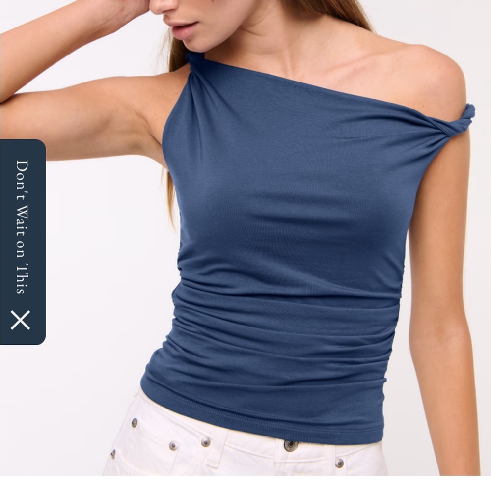 Abercrombie & Fitch Blue Asymmetrical Ruched Tank Top